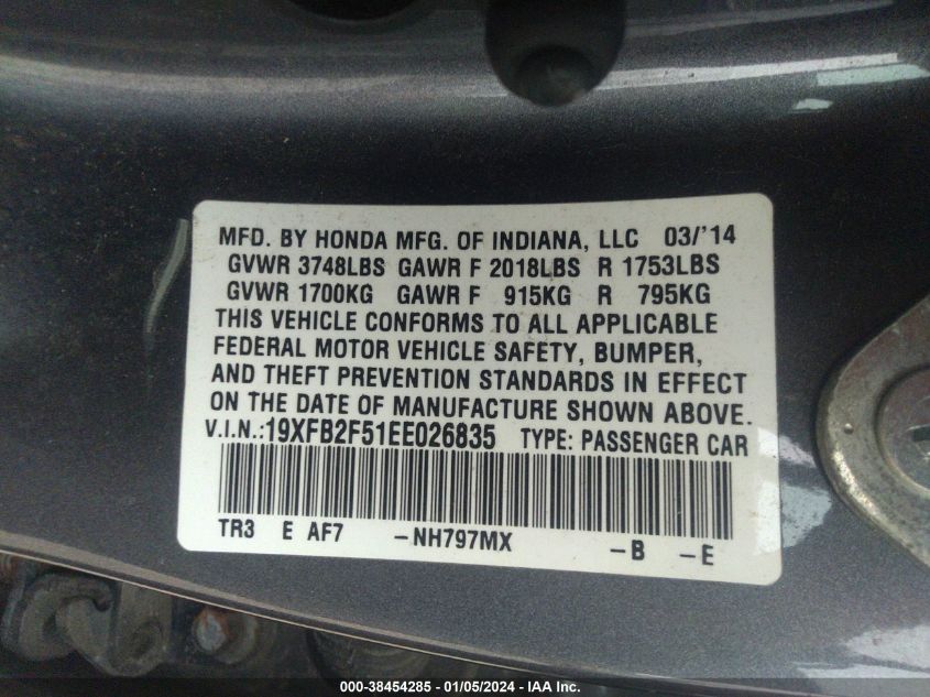 2014 HONDA CIVIC LX - 19XFB2F51EE026835