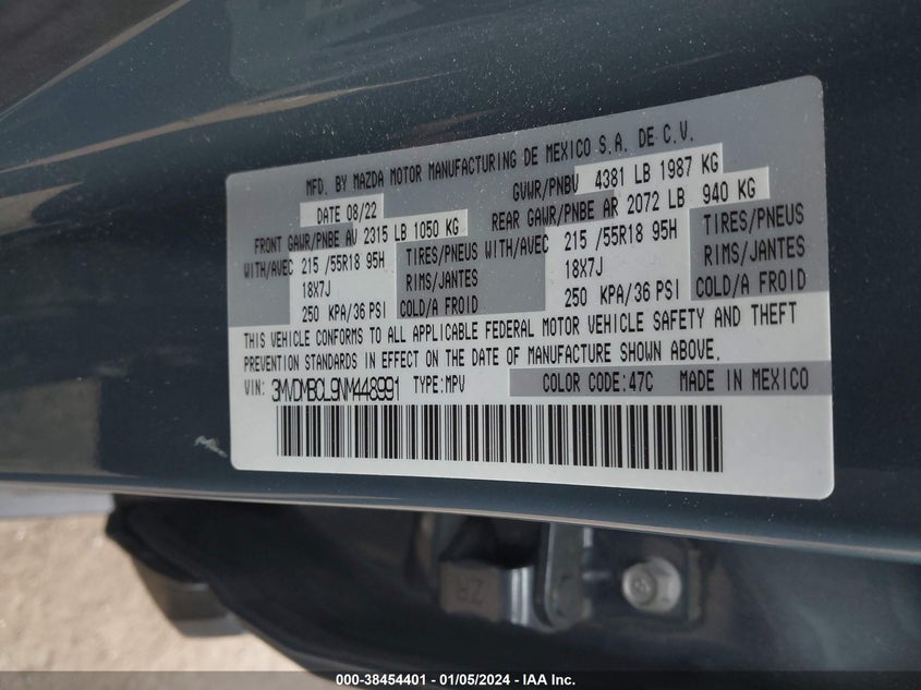 VIN 3MVDMBCL9NM448991 2022 MAZDA CX-30 PREFERRED