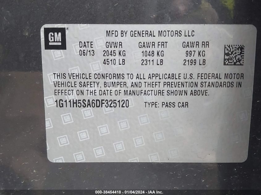 1G11H5SA6DF325120 | 2013 CHEVROLET MALIBU