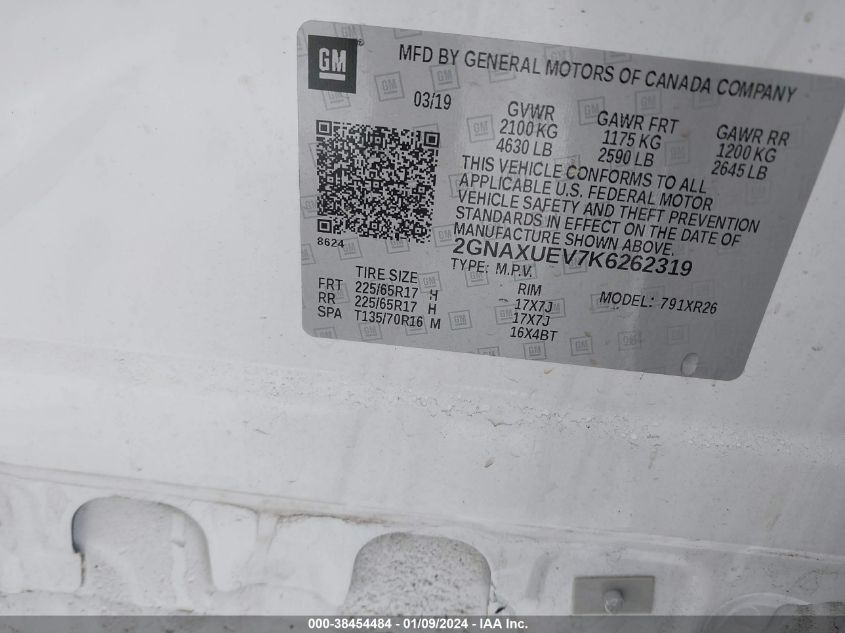 2019 CHEVROLET EQUINOX LT - 2GNAXUEV7K6262319