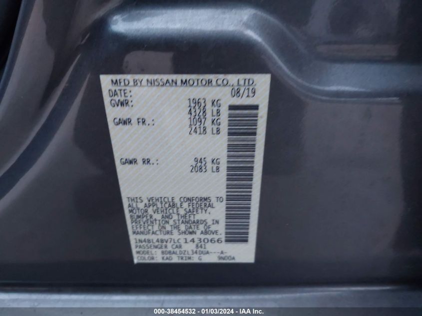 2020 NISSAN ALTIMA S FWD - 1N4BL4BV7LC143066