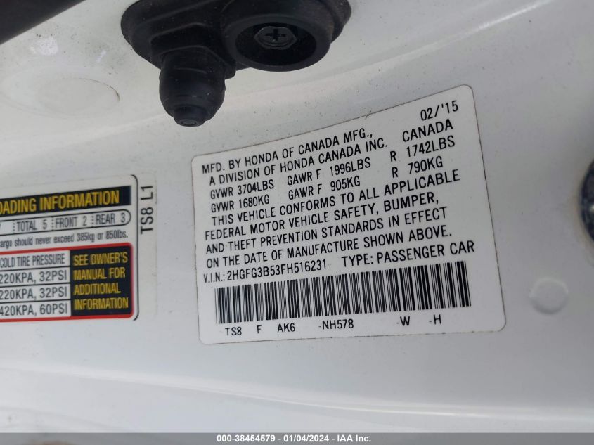 2015 HONDA CIVIC LX - 2HGFG3B53FH516231