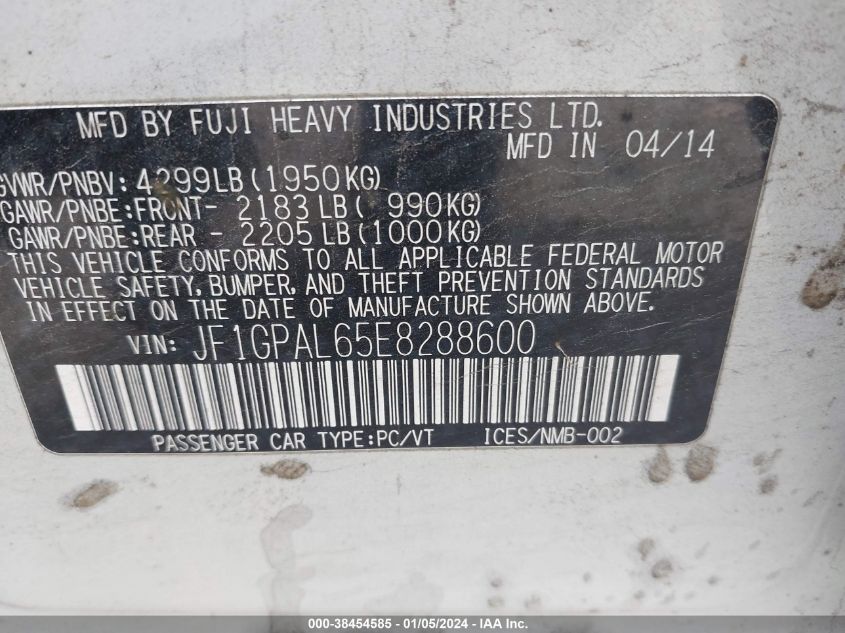 2014 SUBARU IMPREZA SPORT PREMIUM - JF1GPAL65E8288600