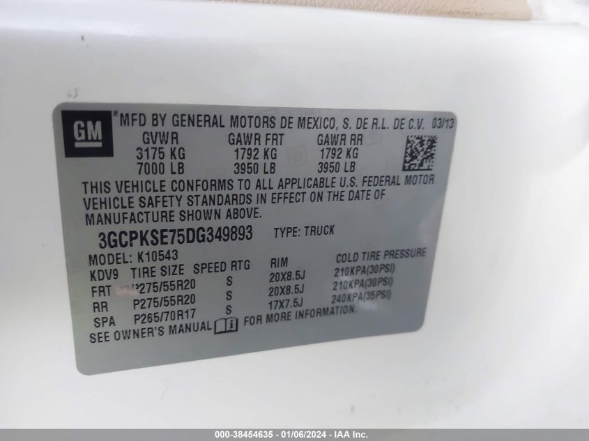 2013 CHEVROLET SILVERADO 1500 LT - 3GCPKSE75DG349893