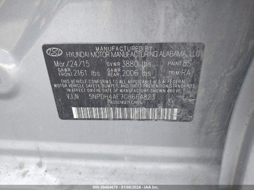 2016 HYUNDAI ELANTRA SE/SPORT/LIMITED - 5NPDH4AE7GH664823