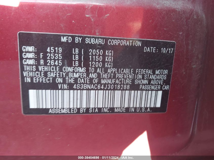 2018 SUBARU LEGACY 2.5I PREMIUM - 4S3BNAC64J3018288