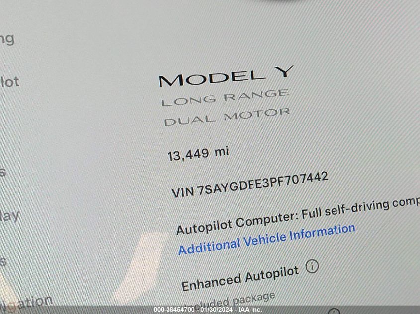2023 TESLA MODEL Y AWD/LONG RANGE DUAL MOTOR ALL-WHEEL DRIVE - 7SAYGDEE3PF707442