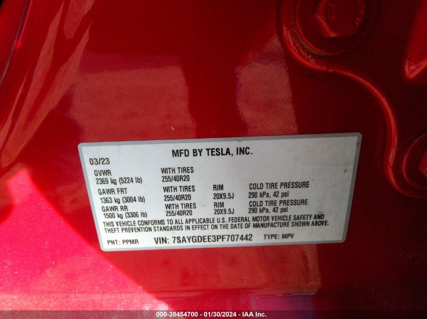 2023 TESLA MODEL Y AWD/LONG RANGE DUAL MOTOR ALL-WHEEL DRIVE - 7SAYGDEE3PF707442