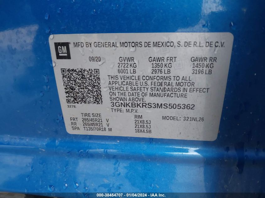 2021 CHEVROLET BLAZER AWD RS - 3GNKBKRS3MS505362