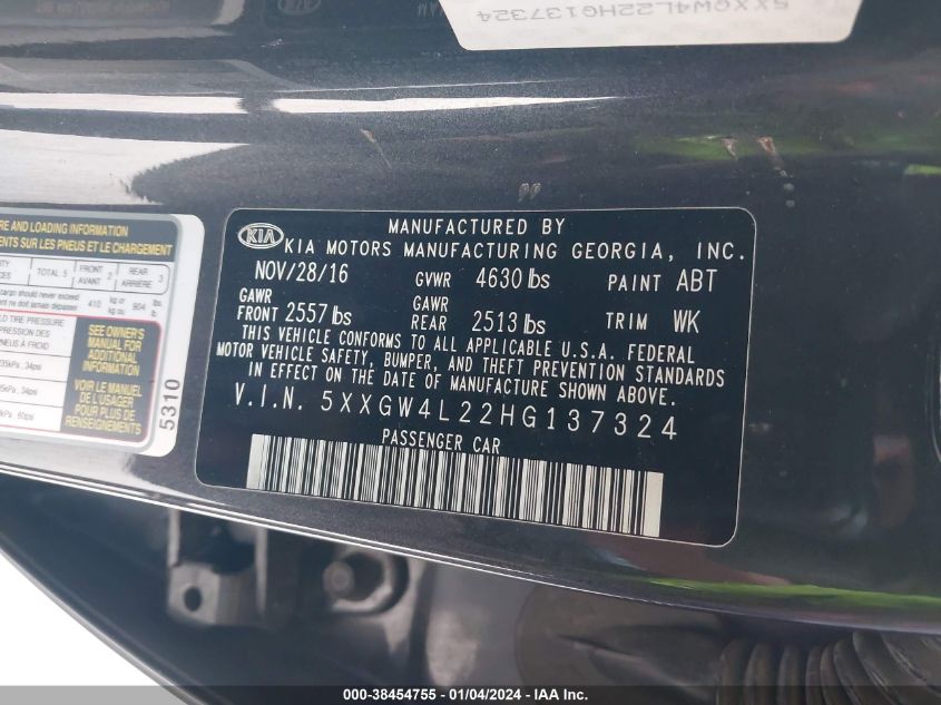 2017 KIA OPTIMA SX TURBO - 5XXGW4L22HG137324