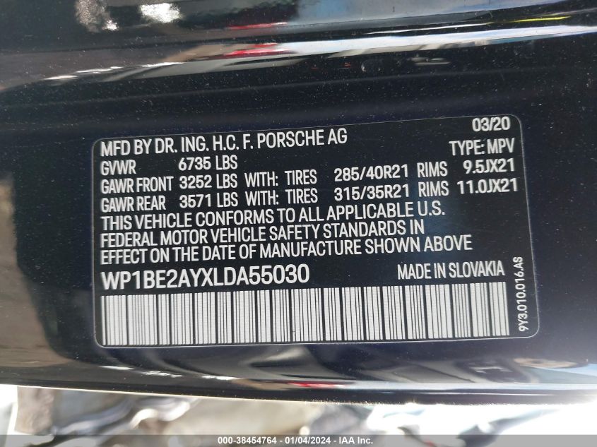 2020 PORSCHE CAYENNE E-HYBRID COUPE WP1BE2AYXLDA55030