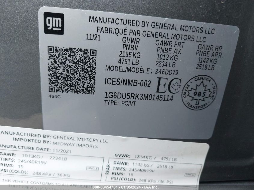 2021 CADILLAC CT5 SPORT - 1G6DU5RK3M0145114