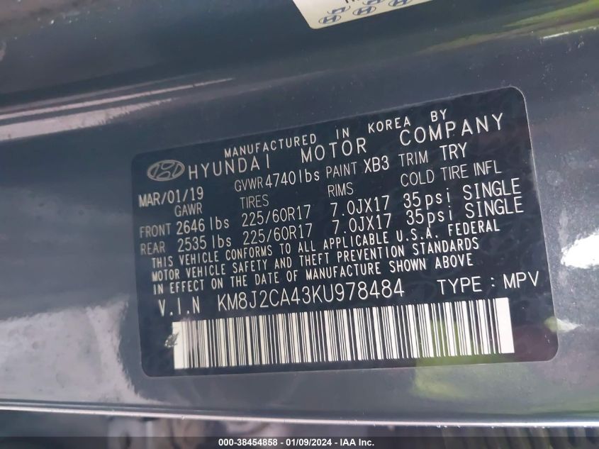 2019 HYUNDAI TUCSON SE - KM8J2CA43KU978484