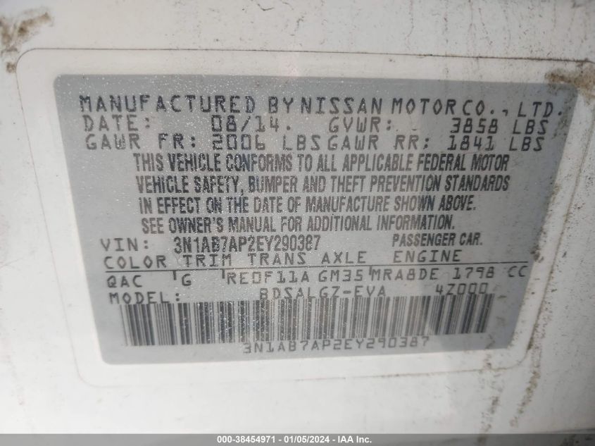2014 NISSAN SENTRA SL - 3N1AB7AP2EY290387