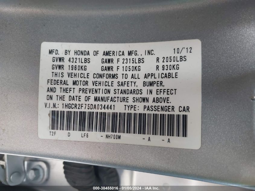 2013 HONDA ACCORD EX - 1HGCR2F75DA034441