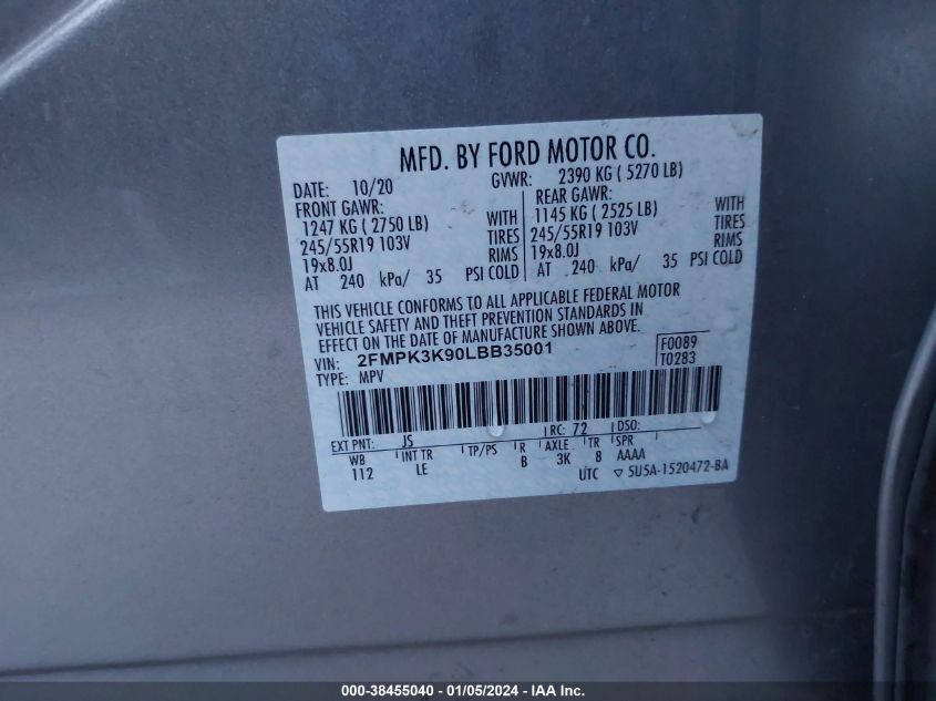 2020 FORD EDGE TITANIUM - 2FMPK3K90LBB35001