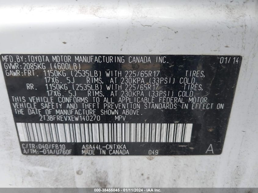 2014 TOYOTA RAV4 LE - 2T3BFREVXEW140270