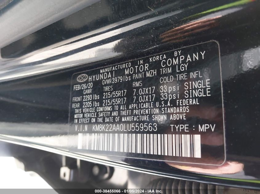 2020 HYUNDAI KONA SEL - KM8K22AA0LU559563