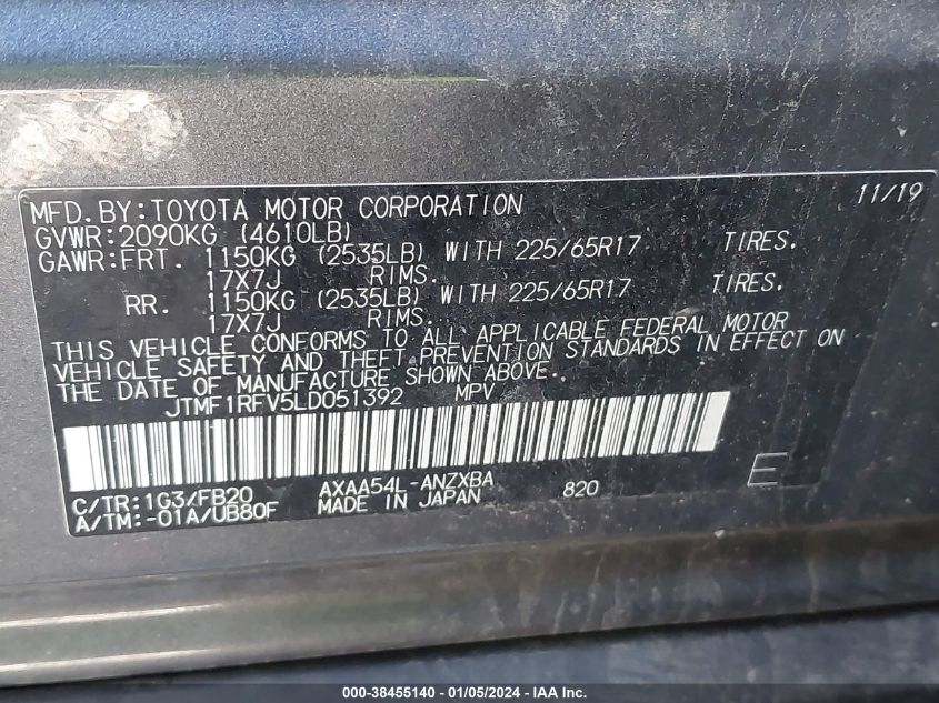 2020 TOYOTA RAV4 LE - JTMF1RFV5LD051392