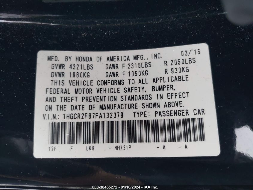 2015 HONDA ACCORD EX-L - 1HGCR2F87FA132379