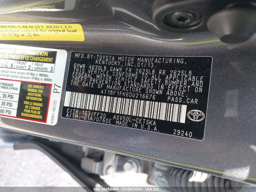 2013 TOYOTA CAMRY SE - 4T1BF1FK6DU216676