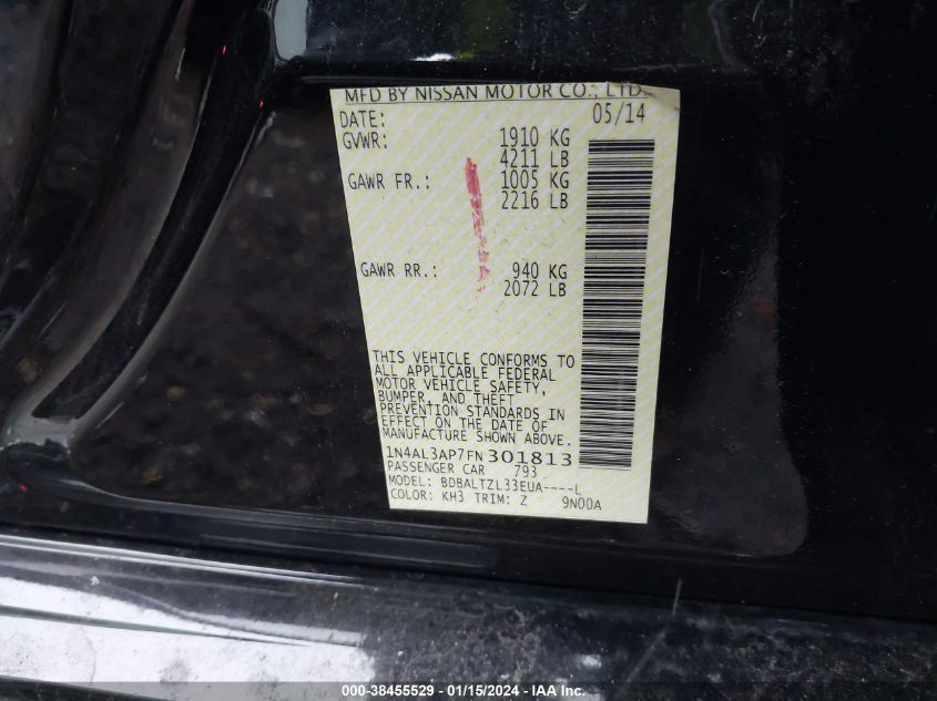 2015 NISSAN ALTIMA 2.5 SL - 1N4AL3AP7FN301813