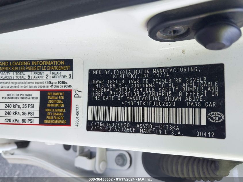 2015 TOYOTA CAMRY SE - 4T1BF1FK1FU002620