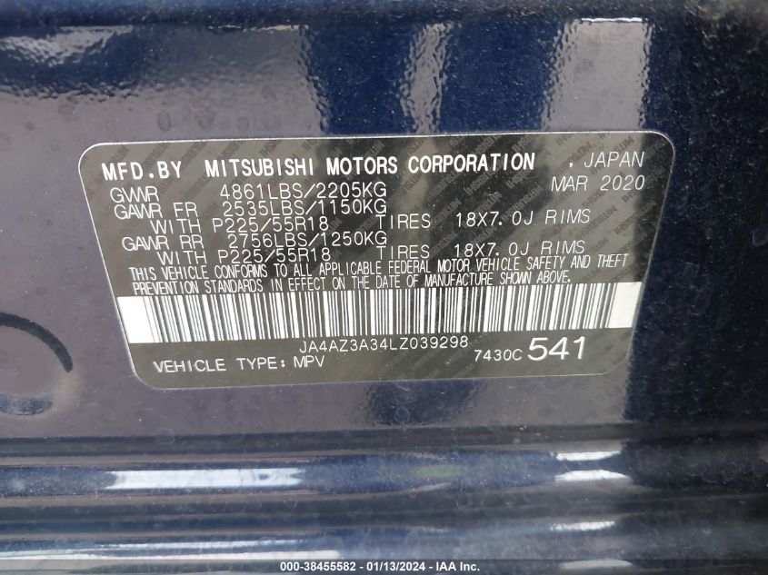 2020 MITSUBISHI OUTLANDER SE 2.4 S-AWC - JA4AZ3A34LZ039298