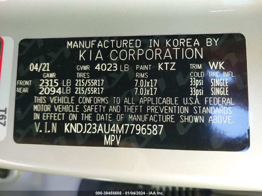 2021 KIA SOUL S - KNDJ23AU4M7796587