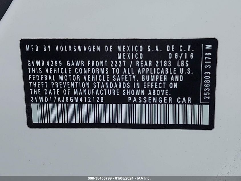 2016 VOLKSWAGEN JETTA SPORT - 3VWD17AJ9GM412128
