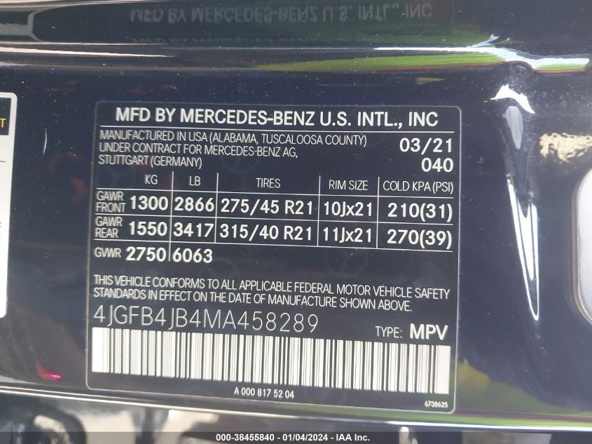2021 MERCEDES-BENZ GLE 350 - 4JGFB4JB4MA458289