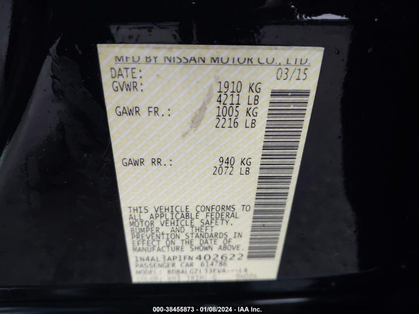 2015 NISSAN ALTIMA 2.5 S - 1N4AL3AP1FN402622