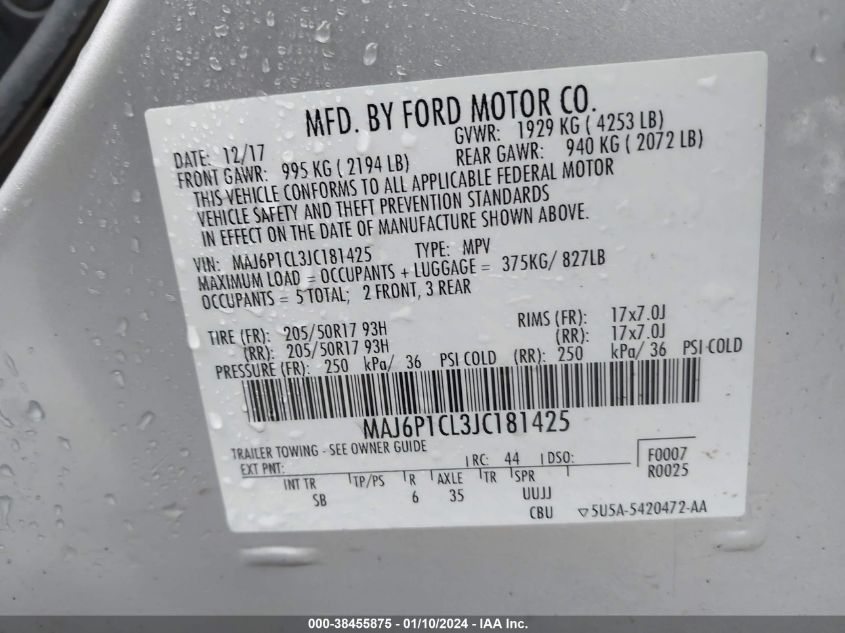 2018 FORD ECOSPORT SES - MAJ6P1CL3JC181425