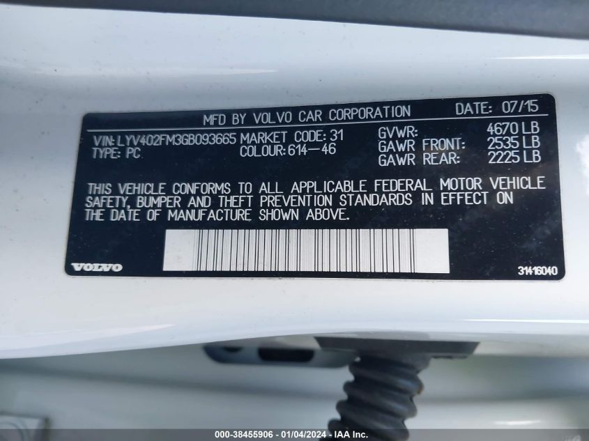 2016 VOLVO S60 INSCRIPTION T5 DRIVE-E PLATINUM LYV402FM3GB093665