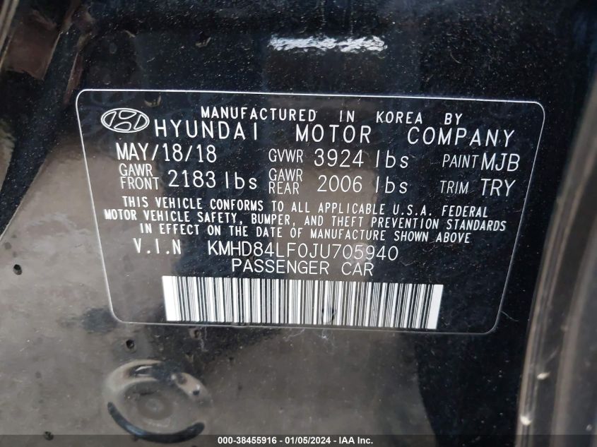 2018 HYUNDAI ELANTRA SEL - KMHD84LF0JU705940
