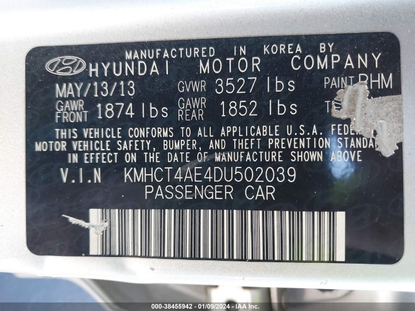 2013 HYUNDAI ACCENT GLS - KMHCT4AE4DU502039