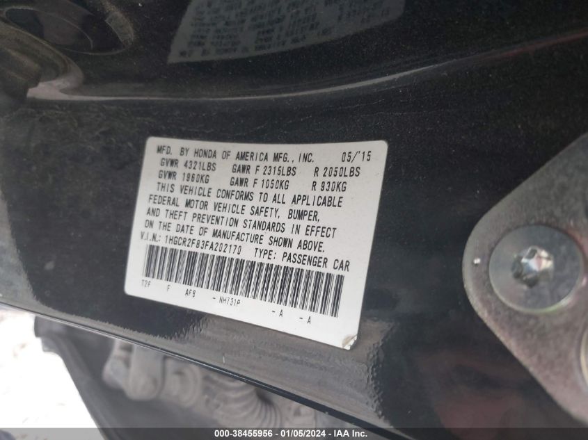 2015 HONDA ACCORD EX-L - 1HGCR2F83FA202170
