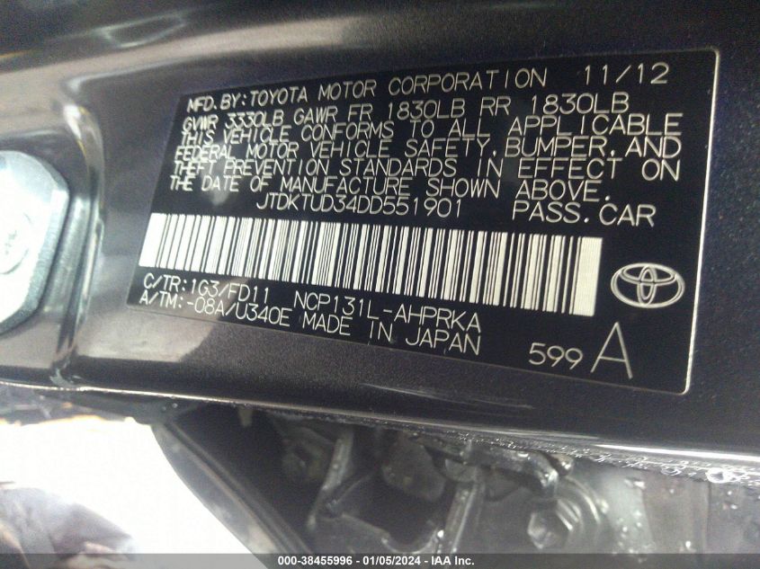 2013 TOYOTA YARIS SE - JTDKTUD34DD551901