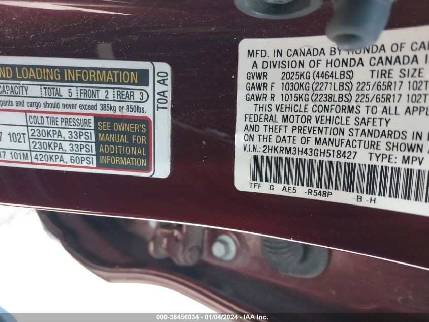 2016 HONDA CR-V SE - 2HKRM3H43GH518427