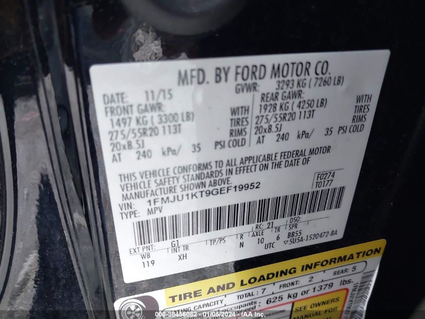 2016 FORD EXPEDITION LIMITED - 1FMJU1KT9GEF19952