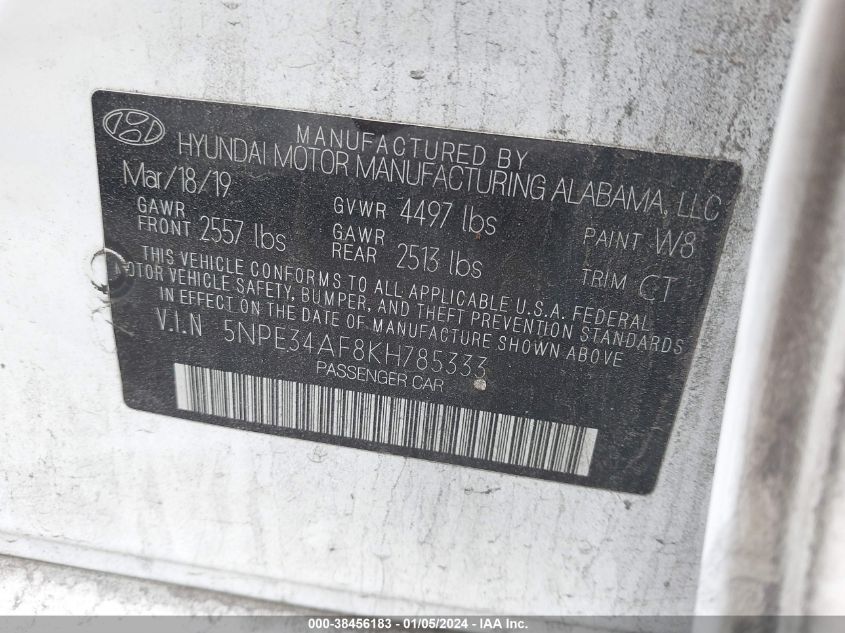 2019 HYUNDAI SONATA SEL - 5NPE34AF8KH785333