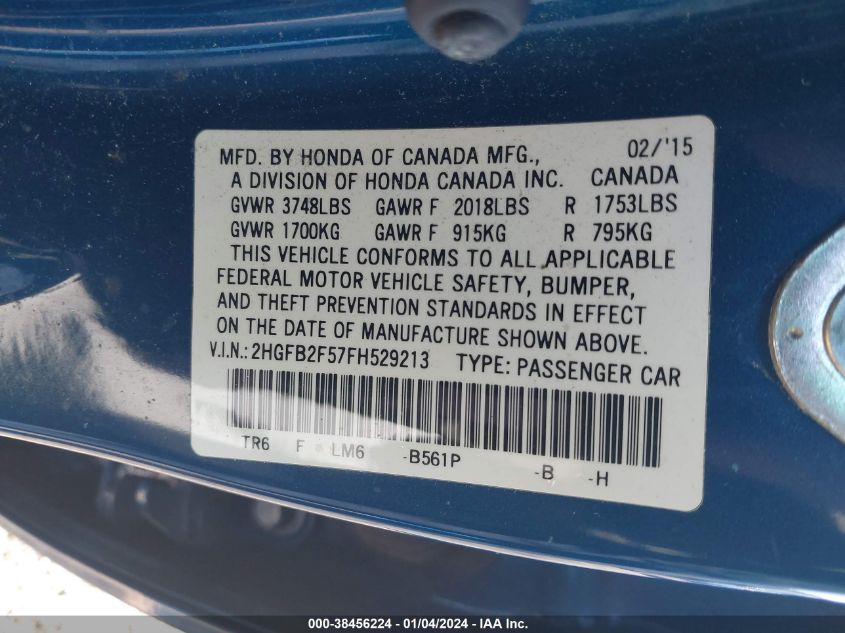 2015 HONDA CIVIC LX - 2HGFB2F57FH529213