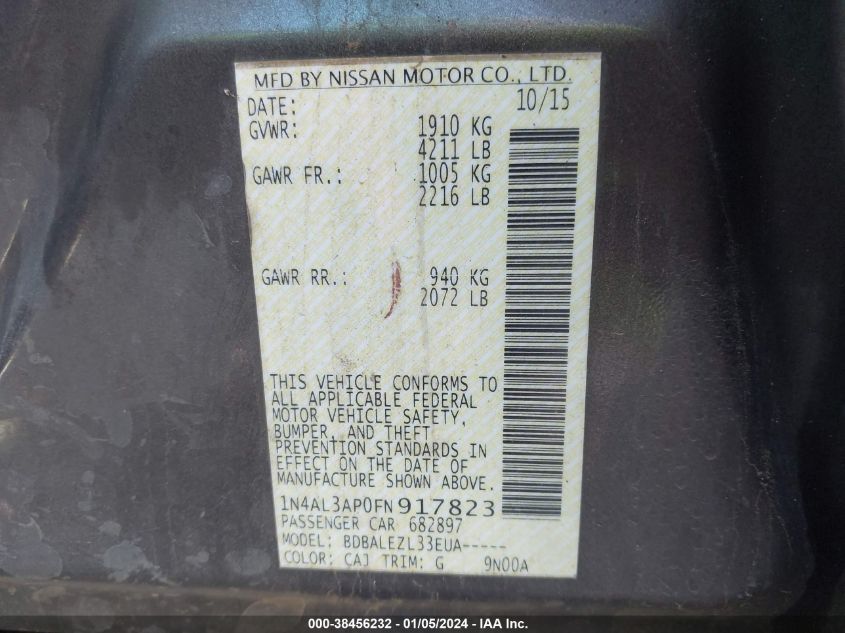 2015 NISSAN ALTIMA 2.5/S/SV/SL - 1N4AL3AP0FN917823