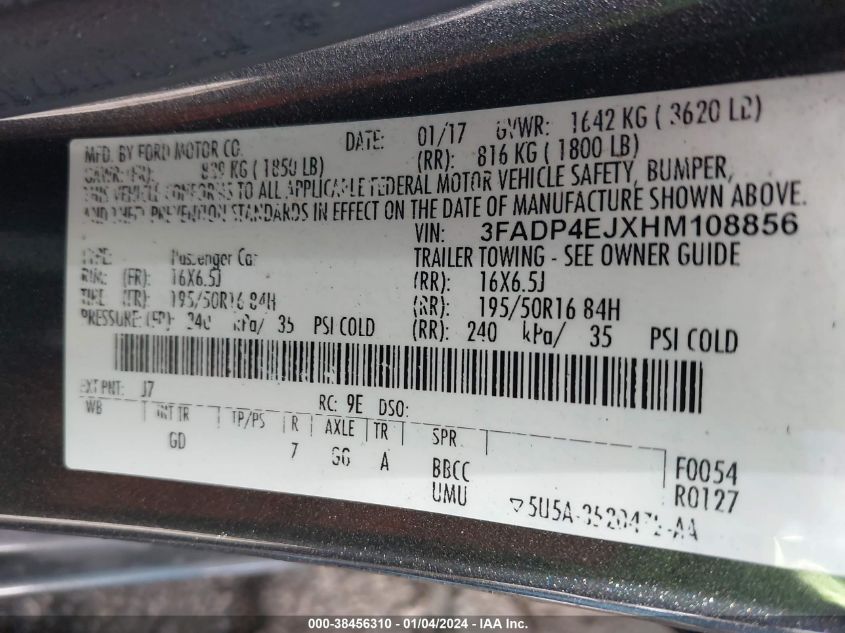 2017 FORD FIESTA SE - 3FADP4EJXHM108856