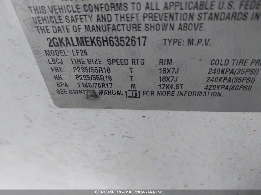 2017 GMC TERRAIN SLE - 2GKALMEK6H6352617