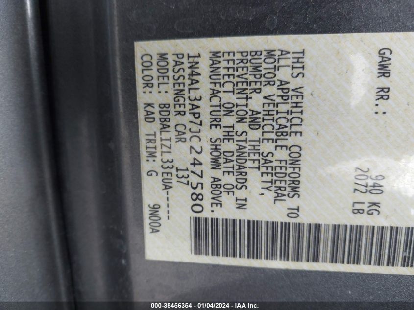 2018 NISSAN ALTIMA 2.5 SV - 1N4AL3AP7JC247580