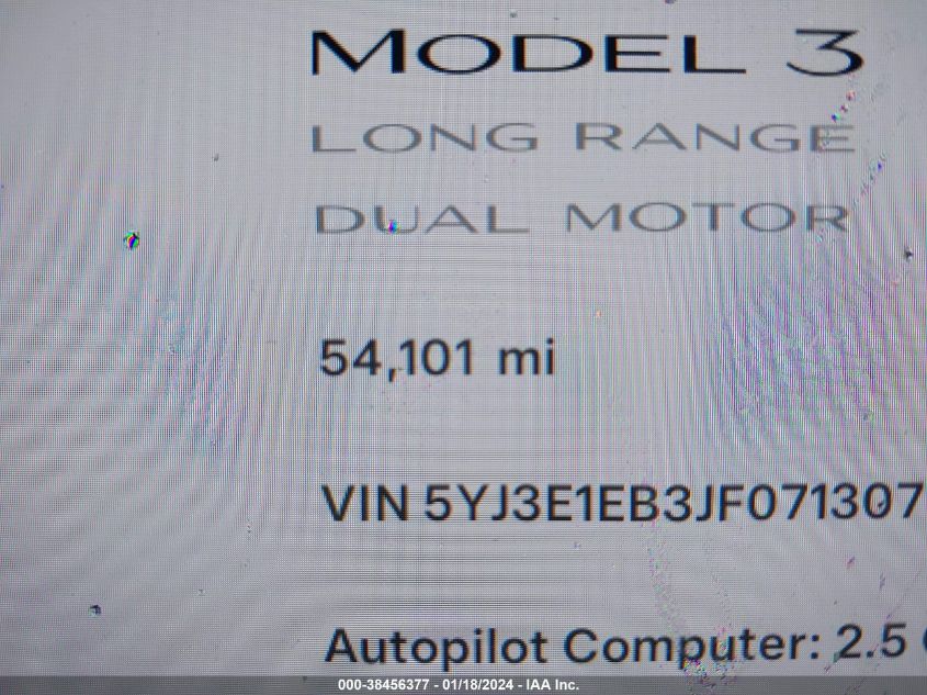 2018 TESLA MODEL 3 LONG RANGE/PERFORMANCE - 5YJ3E1EB3JF071307