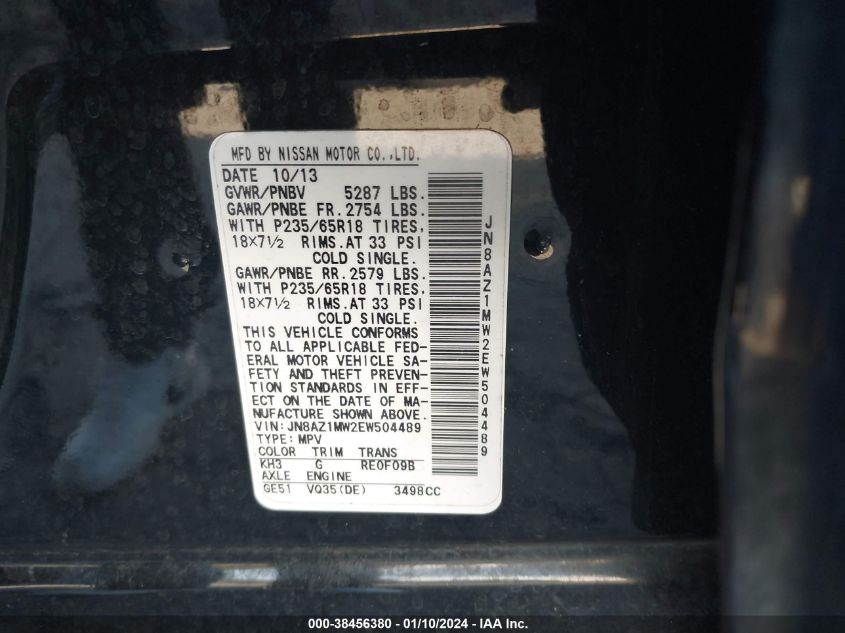 2014 NISSAN MURANO SL - JN8AZ1MW2EW504489