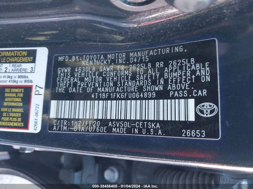 2015 TOYOTA CAMRY SE - 4T1BF1FK6FU064899