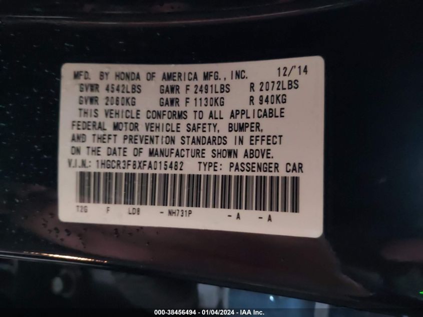 2015 HONDA ACCORD EX-L V-6 - 1HGCR3F8XFA015482